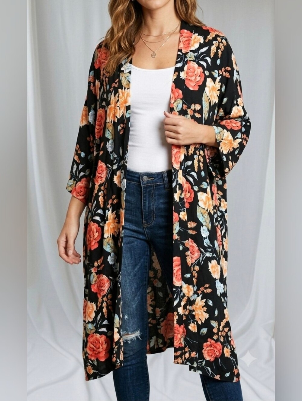 Forever 21 Kimono Cover Up Size Xl Xlarge 16 Open Top Dress Floral Design Swim